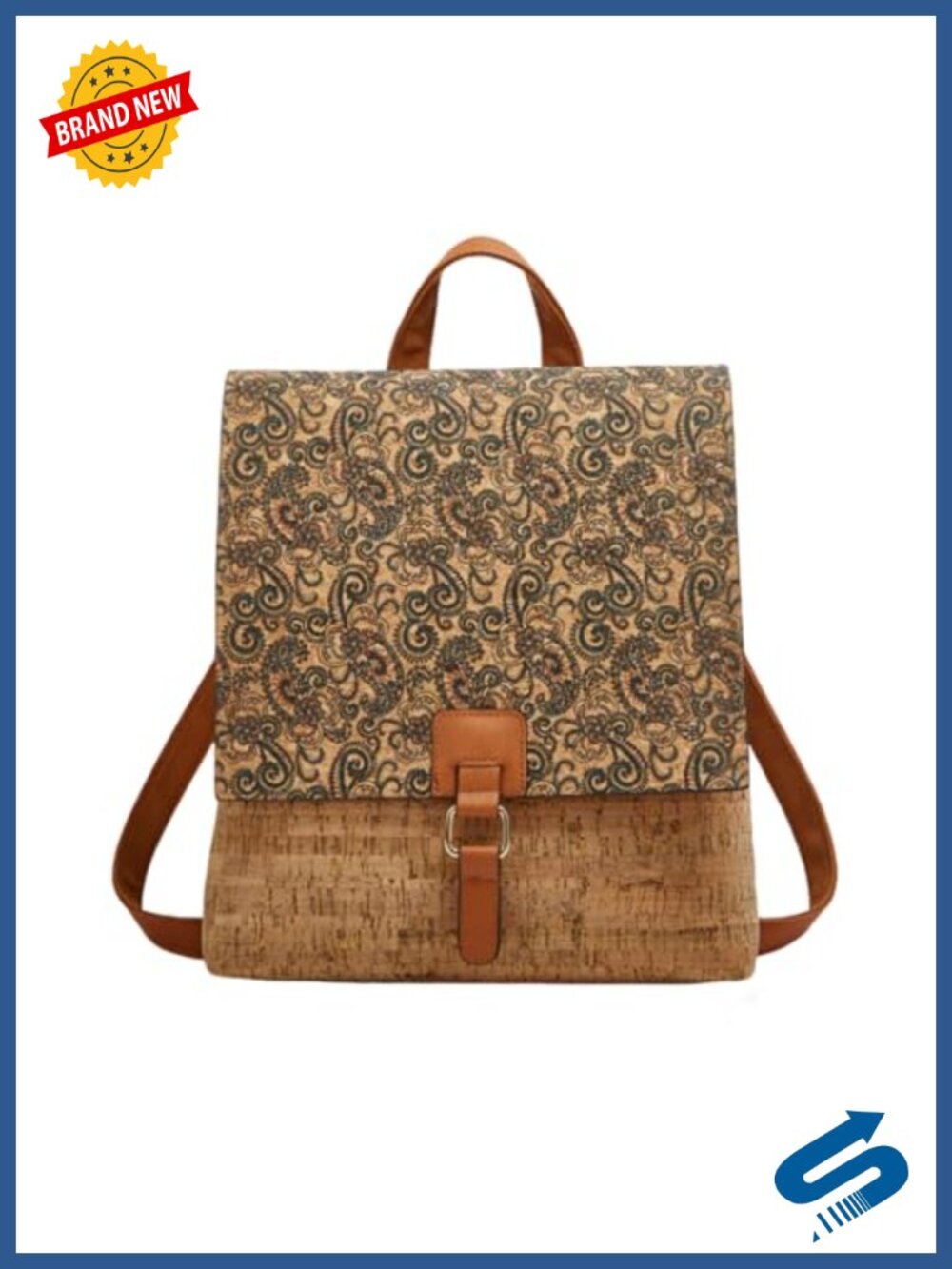 Cork Boho Backpack Convertible Shoulder Bag Ethnic Print Women's Travel Daypack